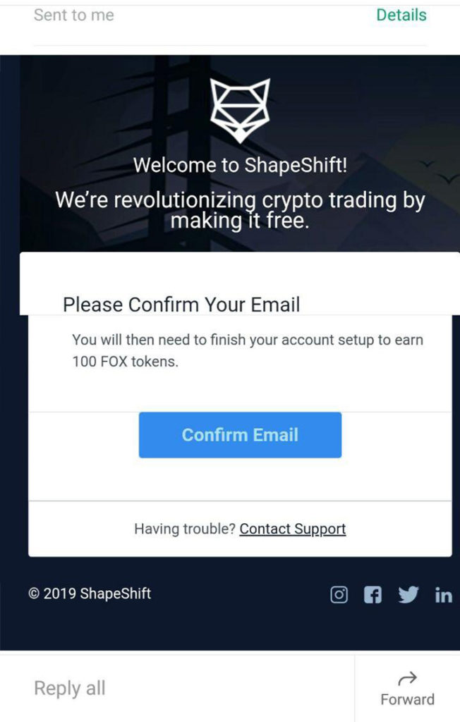 shapeshift email verification
