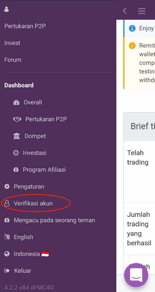 Menu Remitano Verifikasi