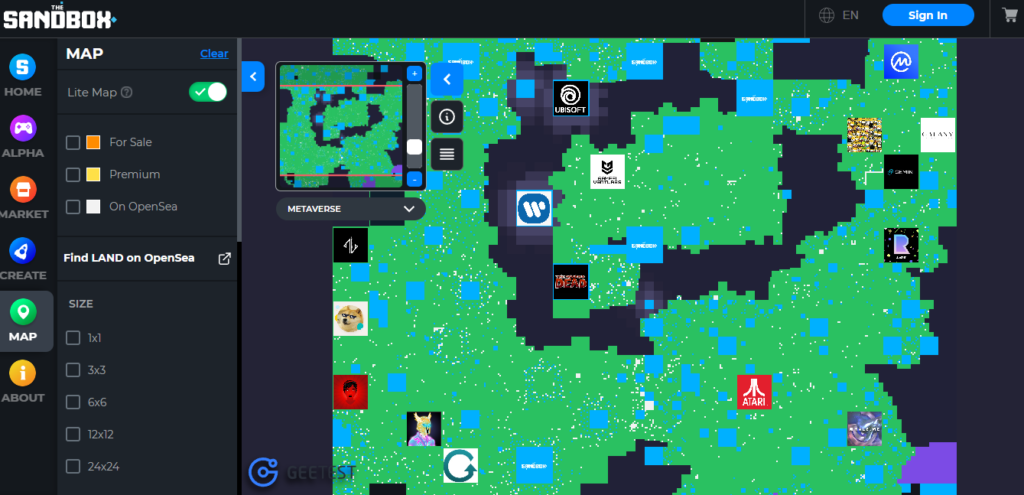 Tampilan map di The Sandbox