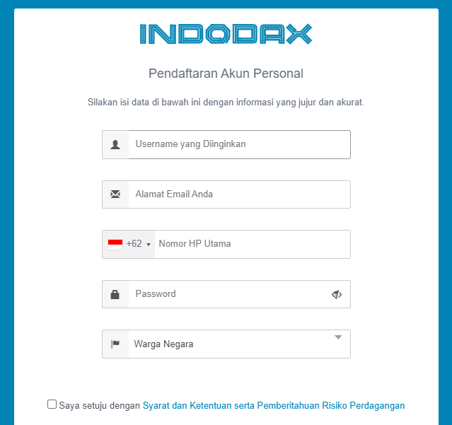Pendaftaran Akun Indodax