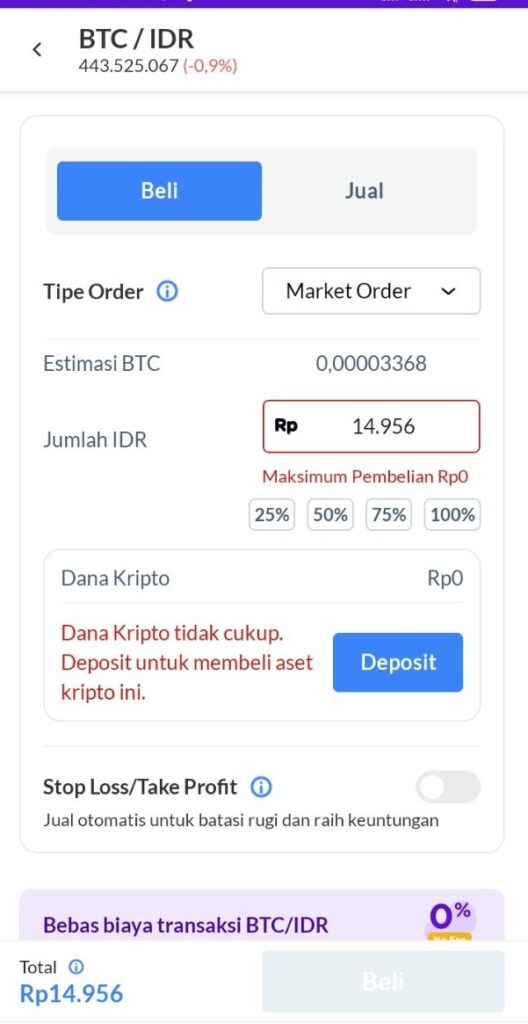 Gambar beli bitcoin di Ajaib Kripto